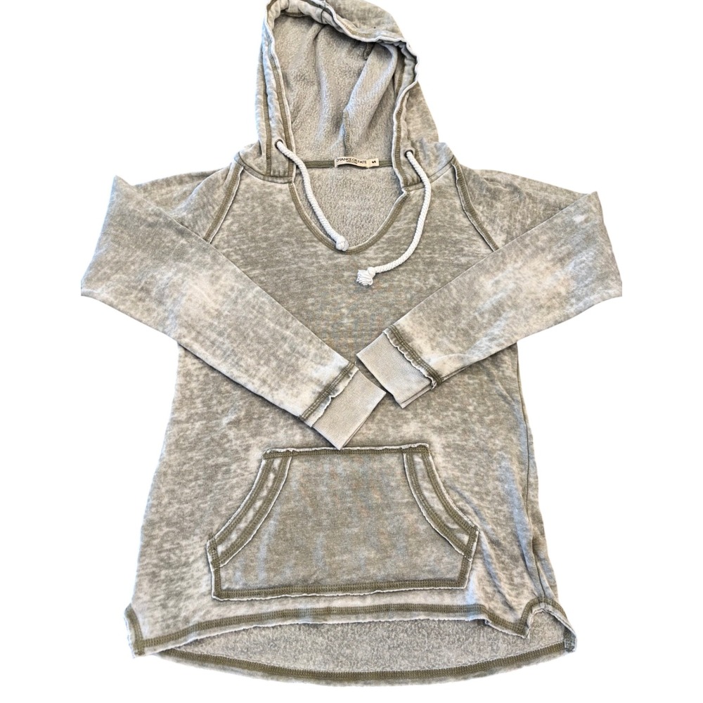 Chance or Fate Mineral Wash V-Neck Hoodie Olive Green Raglan Pullover S